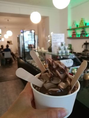 Ice cream tasted like nutella. yummm at Attila Hildmann Organic Snackbar I in Berlin