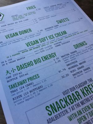 The menue at Attila Hildmann Organic Snackbar I in Berlin