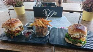 Chili-Cheeseburger and fries at Attila Hildmann Organic Snackbar I in Berlin