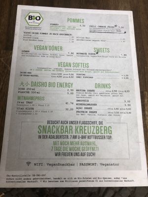 WiFi Code at bottom at Attila Hildmann Organic Snackbar I in Berlin