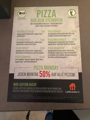 Speisekarte Feb. 2020 at Attila Hildmann Organic Snackbar I in Berlin