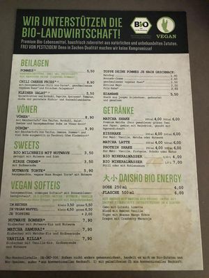 Speisekarte Feb. 2020 at Attila Hildmann Organic Snackbar I in Berlin