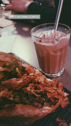 Vöner and Milkshake at Attila Hildmann Organic Snackbar I in Berlin