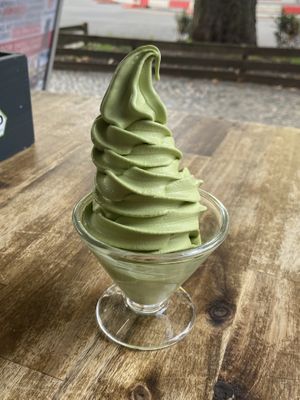 Matcha ice cream  at Attila Hildmann Organic Snackbar I in Berlin