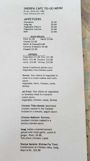 To go menu, they also have done in. at Sherpa Cafe in Gunnison