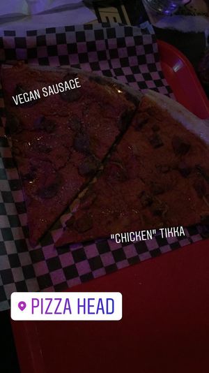 Vegan sausage and a special vegan chicken tikka at Pizza Head in St Louis