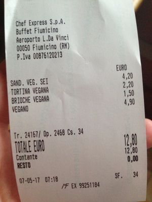 the bill at FCO - Chef Express - T1 in Fiumicino