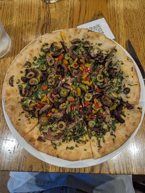 Vegan veggie pizza at Mediterranea Restaurant & Bakery in Atlanta