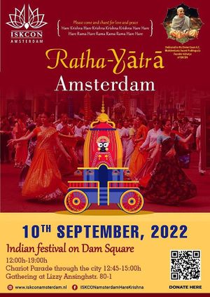 Distribution of free vegetarian meals on the festival! at ISKCON in Amsterdam