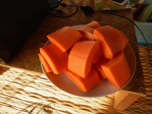 Fresh papaya at Lek & Greg Vegan Camp in Lamphun