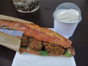 Falafel sandwich, frozen yogurt at Laelo in Paris