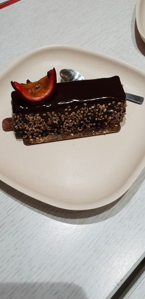 Chocolate passion fruit dessert at Laelo in Paris