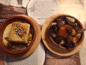 Lasagna and shiitake a feira at La Raposa del Poble Sec in Barcelona