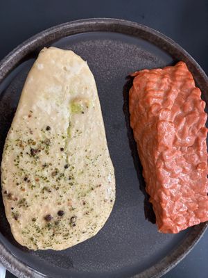 Revo's blanco (black cod) and filet (salmon) after baking for 15 mins at Mon Epicerie Paris in Paris