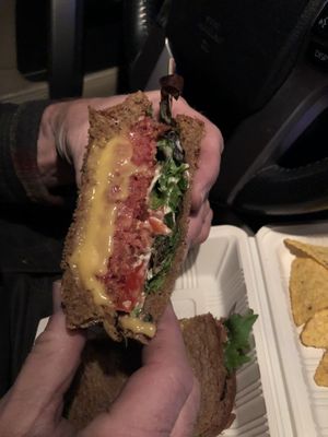 Burger (in the dark) at Moab Kitchen in Moab