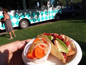 Jackfruit taco at the farmers market. Friday evenings in the harvest season, Swanny City park. Moab, UT. at Moab Kitchen in Moab