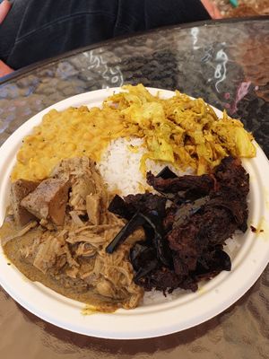 Sri Lankan curry-- jackfruit, eggplant, dal, cabbage. YUM!! at Moab Kitchen in Moab