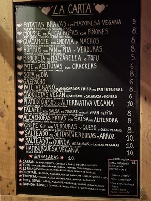 Menu  at Integral in Formentera