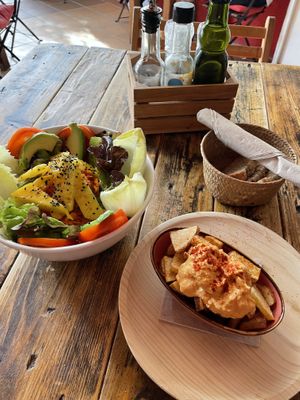 Tropical salad & patatas bravas  at Integral in Formentera