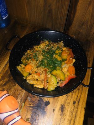 Brown rice veggies and a VEGAN protein (tofu tempeh or seitan) at Integral in Formentera