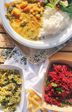 Krishna plate and salads! at Krishna Food - Pipitea Campus in Wellington