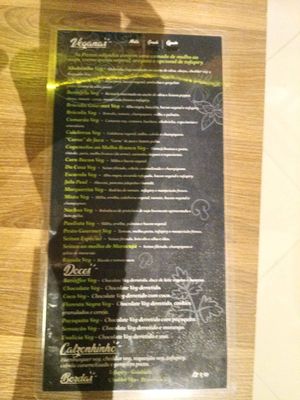 Vegan menu at Opte Pizzas in Curitiba