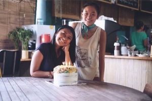 My surprise birthday cake, delivered by the maker herself! at Thyme and Caramel in Canggu
