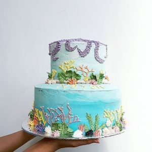All vegan cake with ocean design. at Thyme and Caramel in Canggu
