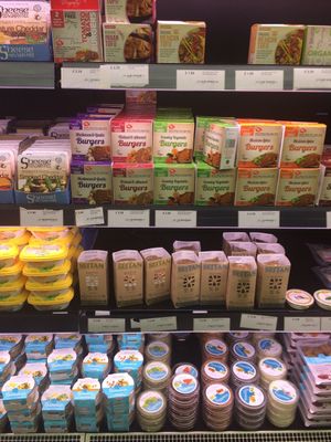 Selection of vegan burgers. at LIV Organic & Natural Food Market in Liverpool