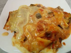 fresh lasagne at the café at LIV Organic & Natural Food Market in Liverpool