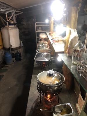 The amazing vegetarian & mostly vegan food is served buffet style with notecards explaining each dish  at 9 Angels Warung in Ubud