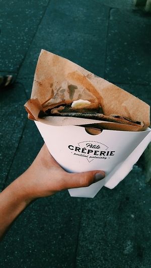 banana, ";nutella"; (dark chocolate-nougat spread), coconut shreds at Petite Creperie - Poulicne Palacinky in Bratislava