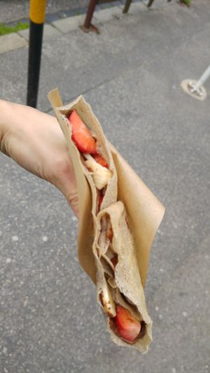 Slowtella strawberries and banana mnammm at Petite Creperie - Poulicne Palacinky in Bratislava