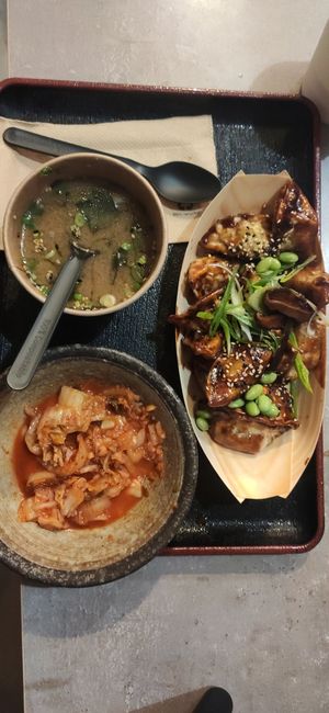 Gyoza, miso soup and kimchi at Foodstock  in Bratislava