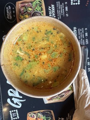 delicious laksa, small portion, in paper cup  at Foodstock  in Bratislava