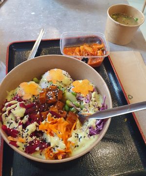Bowl with kimchi (spicy!) and Miso Soup at Foodstock  in Bratislava