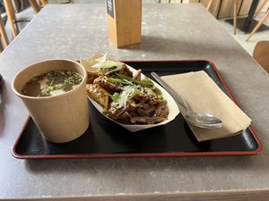 Miso soup and gyozas  at Foodstock  in Bratislava