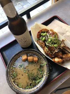 Small miso soup and gyoza at Foodstock  in Bratislava