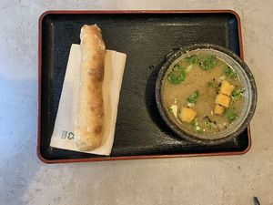 Miso soup with bread  at Foodstock  in Bratislava