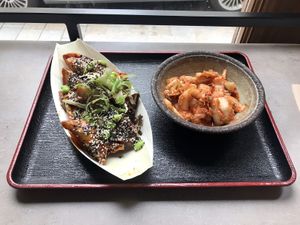 Gyoza and kimchi  at Foodstock  in Bratislava