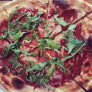 bacon and chilli vegan pizza  at Jack's Bar in South East London