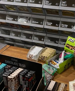 Fizi bars (delicious) and chocolate bars (black cherry is very good)  at Naturalny Sklepik in Krakow