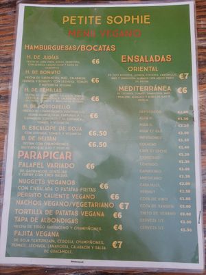 Menu at Petite Sophie in Mahon