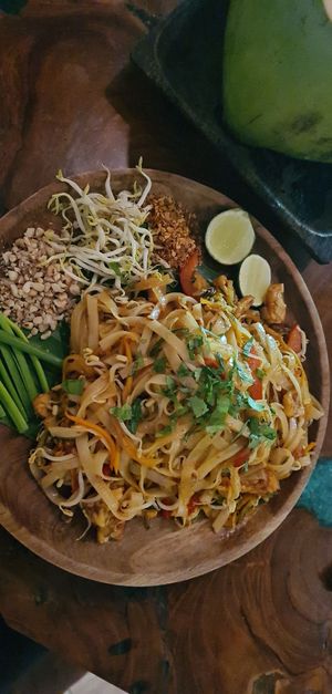 Pad thai with Tempe instead of tofu. Delicious. at Atman Nourish Kafe in Ubud
