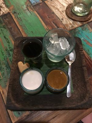 Cold Brew Coffee with Almond Milk at Atman Nourish Kafe in Ubud