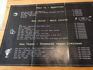 The menu  at Vegan Kitchen in Ho Chi Minh City