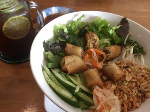 Vermicelli and fried spring rolls at Vegan Kitchen in Ho Chi Minh City