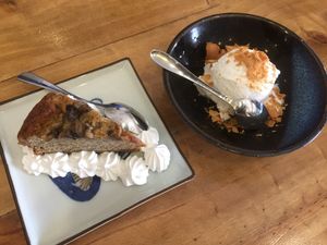 Banana cake and coconut ice cream at Vegan Kitchen in Ho Chi Minh City