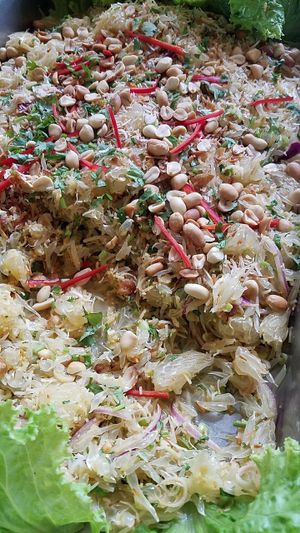 pomelo salad at Wonderland Healing Center Vegan Buffet in Koh Phangan