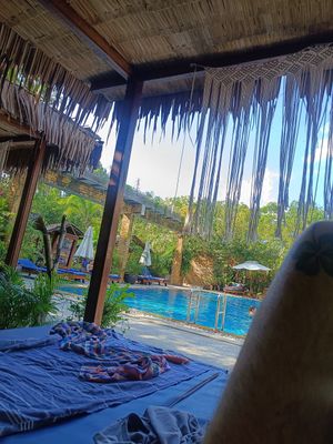 Pool view at Wonderland Healing Center Vegan Buffet in Koh Phangan